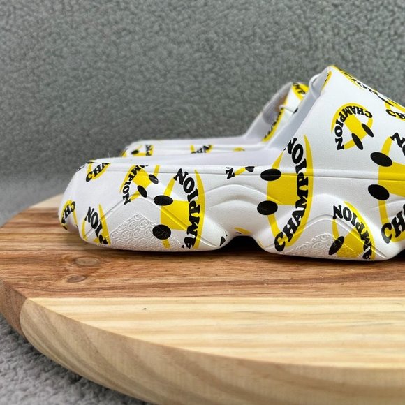 Champion Men\'s Meloso Squish Smile Slides Sandals White Black Yellow Sz 10 main image 6